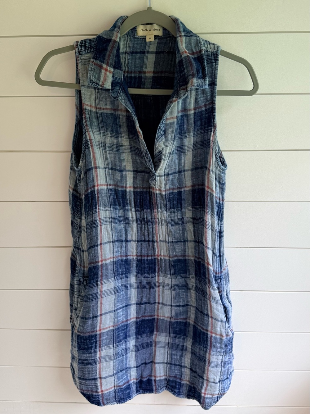 Cloth & stone plaid sleeveless dress med